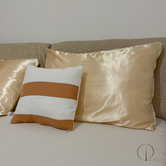 Mustard yellow and champagne satin pillowcase